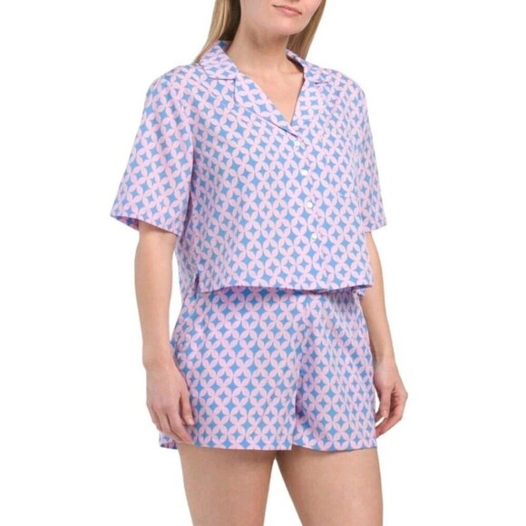 Sigrid Olsen Sleepwear Women Medium Pink Blue Button Pajama Top Only India - Picture 9 of 10